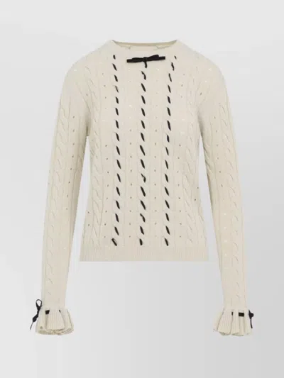 VALENTINO KNIT SWEATER WITH RUFFLED CUFFS AND BOW