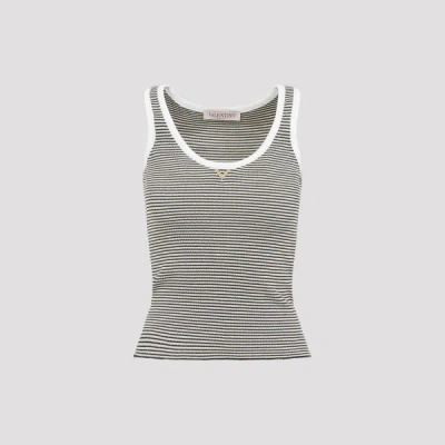 Valentino Embellished Striped Metallic Cotton-blend Tank In White