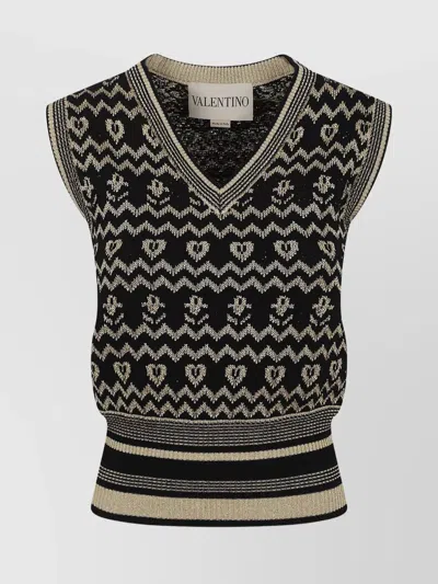 Valentino Knit Tank Top V-neck Design In Black