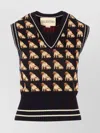 Valentino Knit Vest With Dog Pattern And Trim In Multi