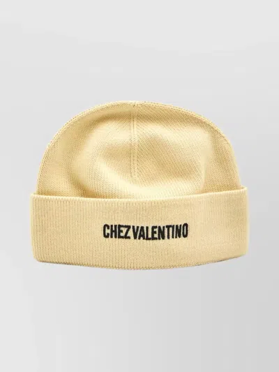 Valentino Garavani Knitted Beanie With Folded Brim Design In Neutral