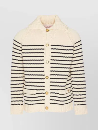 VALENTINO KNITTED CARDIGAN STRIPED FRONT POCKETS