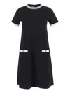 Valentino Tweed Embroidered Mini Dress With Patch Pockets In Black