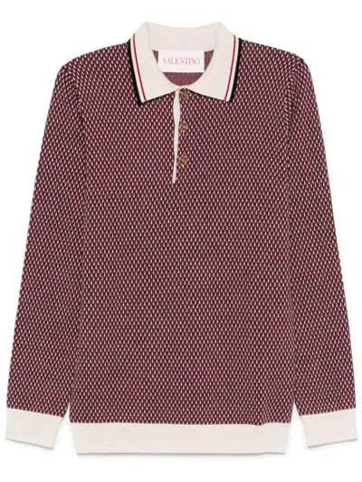 Valentino Ribbed Polo Shirts Contrast Trim In Red