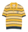 Valentino Long-sleeved Linen And Cotton Polo Shirt With Vg Patch In Yellow