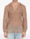 Valentino Openwork Sweater In Linen Blend In Nude
