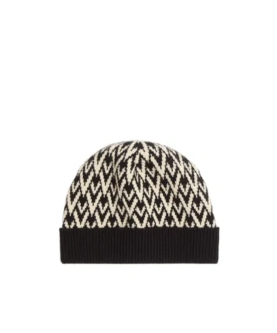 Valentino Garavani Knitted Wool Hat In Black/cream