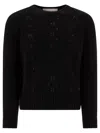 Valentino Open-knit Sweater In Virgin Wool In Black