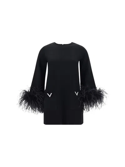 Valentino Feather-trimmed Embroidered Viscose Sweater In Black