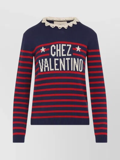 Valentino Knitwear Sweater Asymmetric Neck Design In Blue