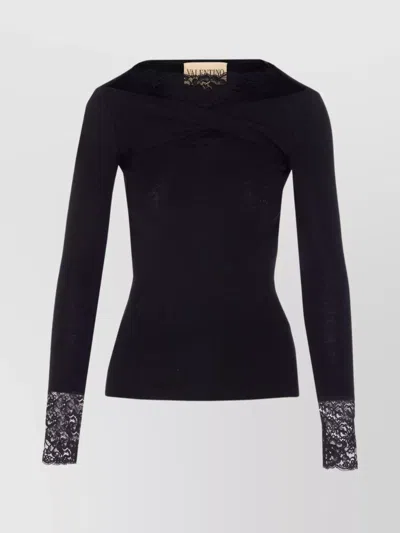 Valentino Knitwear With Lace Cuffs And Long Sleeves In Black