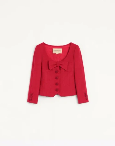 Valentino Kurze Jacke Aus Einfarbigem Wool Tweed Frau Paris 50 In Red