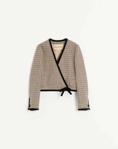 Valentino Short Houndstooth Jacket Woman Beige 42 In Nude