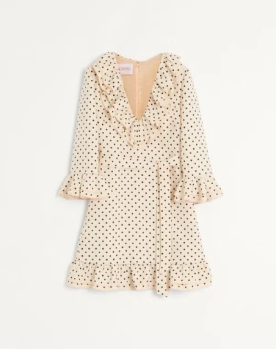 Valentino Virgin Wool-silk Polka-dot Mini Dress In Neutral