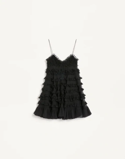 Valentino Kurzes Kleid Aus Chiffon Frau Schwarz 44