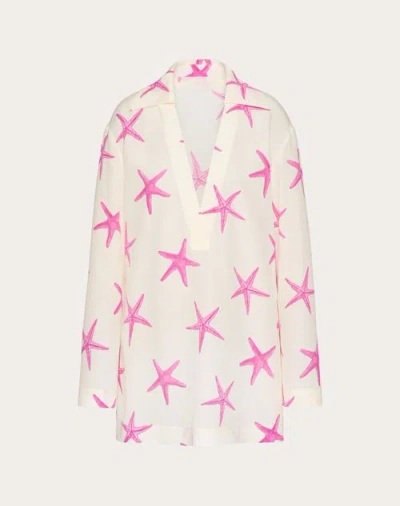 Valentino Women's Starfish Crepe De Chine Short Dress In Ivory Pink