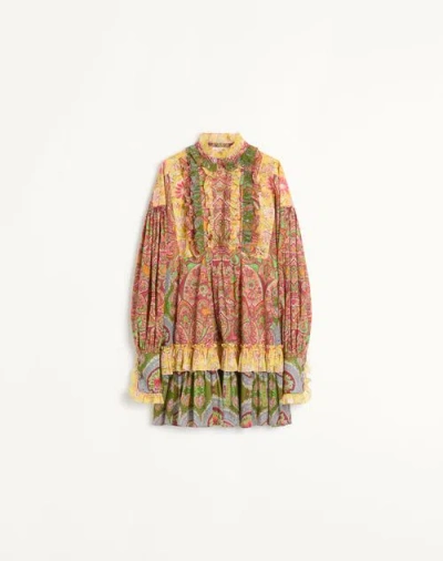 Valentino Kurzes Kleid Aus Voyage Imaginaire Kaschmir-musselin Frau Multicolor 44