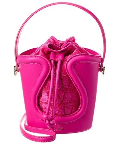 Valentino Garavani Valentino La Cinquieme Toile Iconographe Canvas & Leather Bucket Bag In Uwt