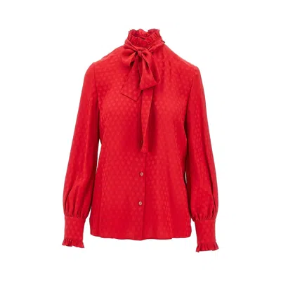 Valentino 'la Cour De Coeur' Crepe De Chine Shirt In Red