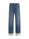 Valentino Heart Court Straight Jeans With Embroidered Hem