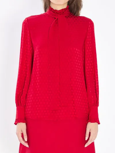 Valentino Crepe De Chine Shirt With Cour De Coeur Print In Red