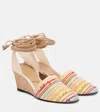 Valentino La Cruisette 75 Tasseled Embroidered Canvas Wedge Sandals In Multi