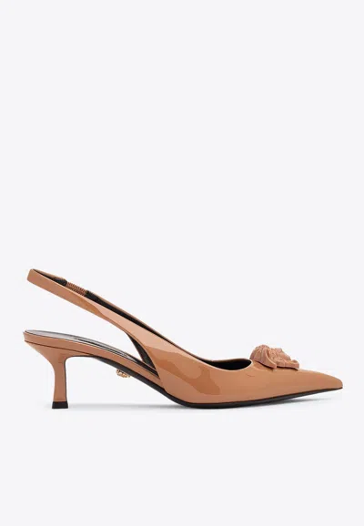 Valentino Garavani La Medusa 55 Naplak Slingback Pumps In Brown
