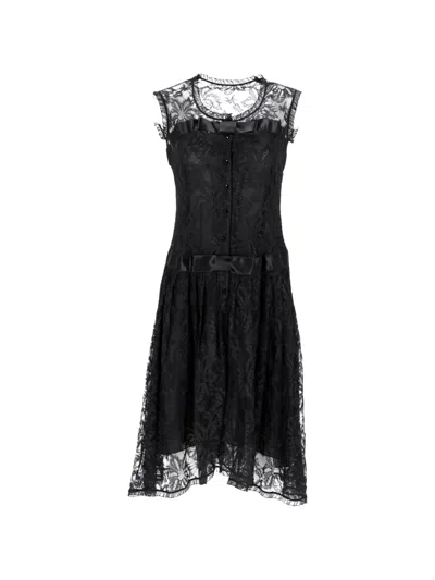 Pre-owned Valentino Lace A-line Midi Dress In Black
