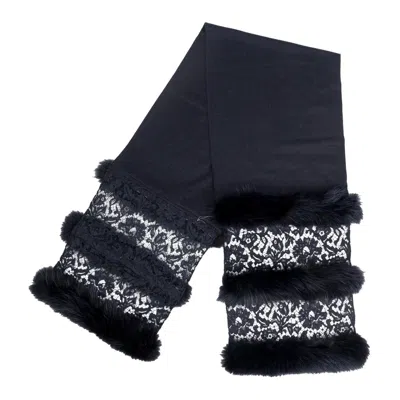 Pre-owned Valentino Lace And Fur Scarf - '10s In Black