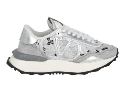 Pre-owned Valentino Garavani Lace And Mesh Lacerunner (women's) Sneakers In Silver