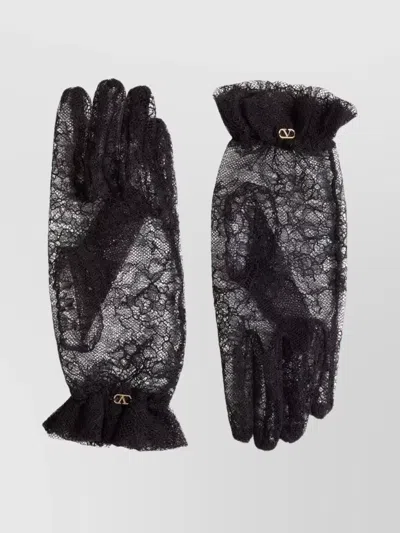Valentino Garavani Lace And Ruffled Cuff Gloves Collection In Black