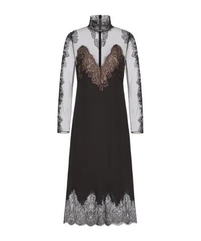 Valentino Silk And Lace Dress In Black