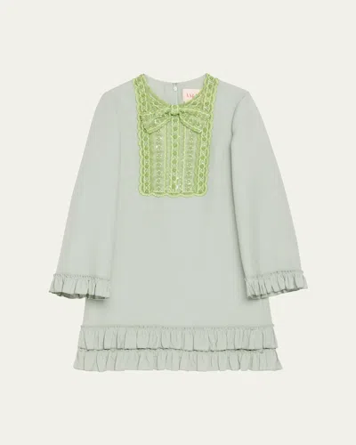 VALENTINO LACE BEAD SEQUINED BOW RUFFLED HEM MINI DRESS