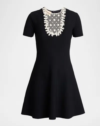 Valentino Lace Bib Short-sleeve Mini Swing Dress In Black