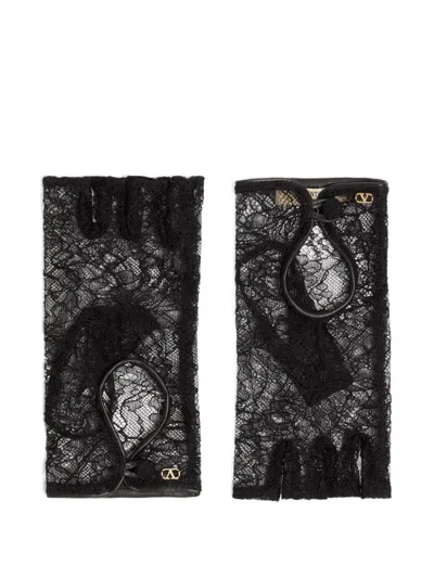 Valentino Garavani Lace Biker Gloves In Black