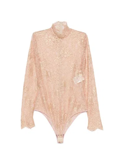 Valentino Floral Lace Long-sleeve Bodysuit In Multi