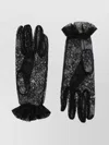 Valentino Lace Bow Sheer Fabric Gloves Signature In Black