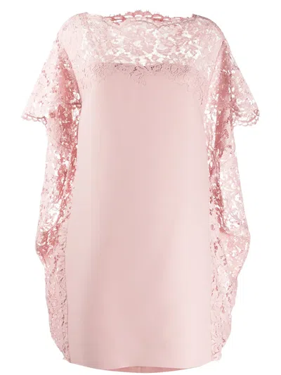Valentino Lace Cape Shift Dress In Pink