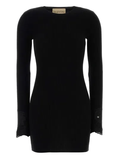 Valentino Lace Cashmere Mini Dress In Black