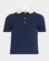 Valentino Garavani Embroidered Cotton Sweatshirt Polo Shirt In Navy