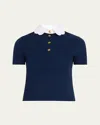 Valentino Garavani Embroidered Cotton Sweatshirt Polo Shirt In Navy