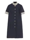 Valentino Indigo Blue Dress With Macramé Trim In Black