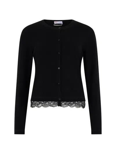 Valentino Lace-detail Cardigan In Black