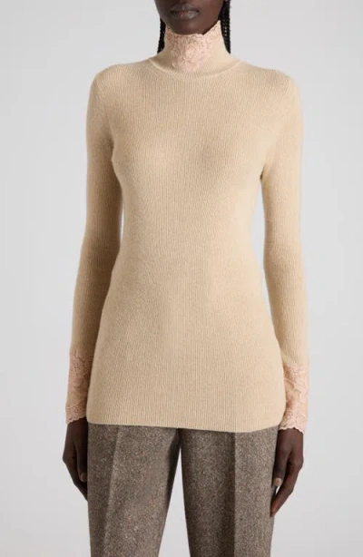Valentino Lace Detail Cashmere Mock Neck Sweater In Multi