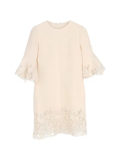 Pre-owned Valentino Lace-detail Panelled Midi Dress In Neutral