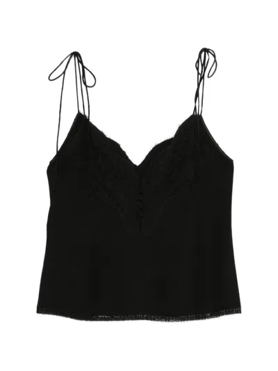Valentino Floral Lace-trimmed Silk Crepe De Chine Camisole In Black