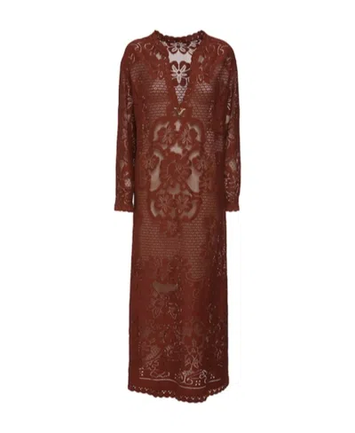 Valentino Lace Dress In Brown