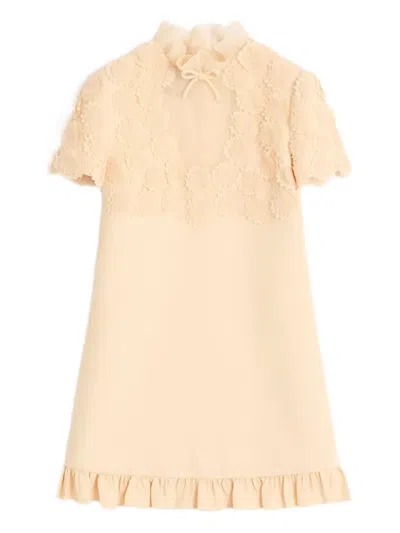 Valentino Crepe Couture Embroidered Minidress In Neutral