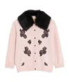 Valentino Lace-embellished Shearling-collar Cardigan In Pink