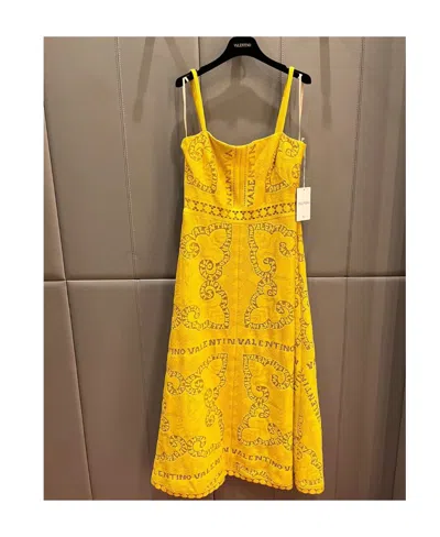 Valentino Lace-embroidered Midi Dress In Yellow